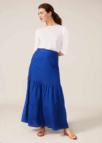 Phase Eight Arvinder Linen Tiered Skirts Deep Blue Canada | CGTWFB-481